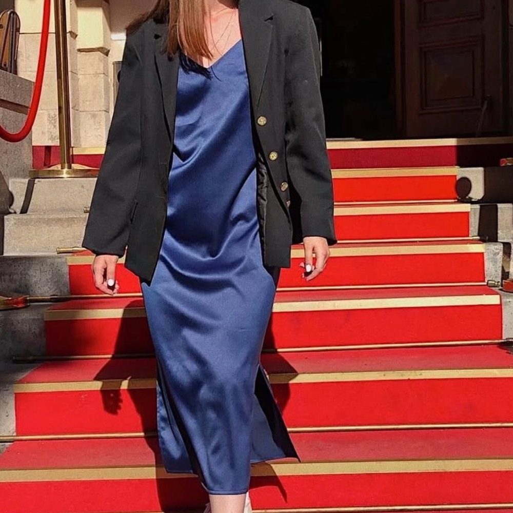 Elegant Blue Sleep Satin Dress